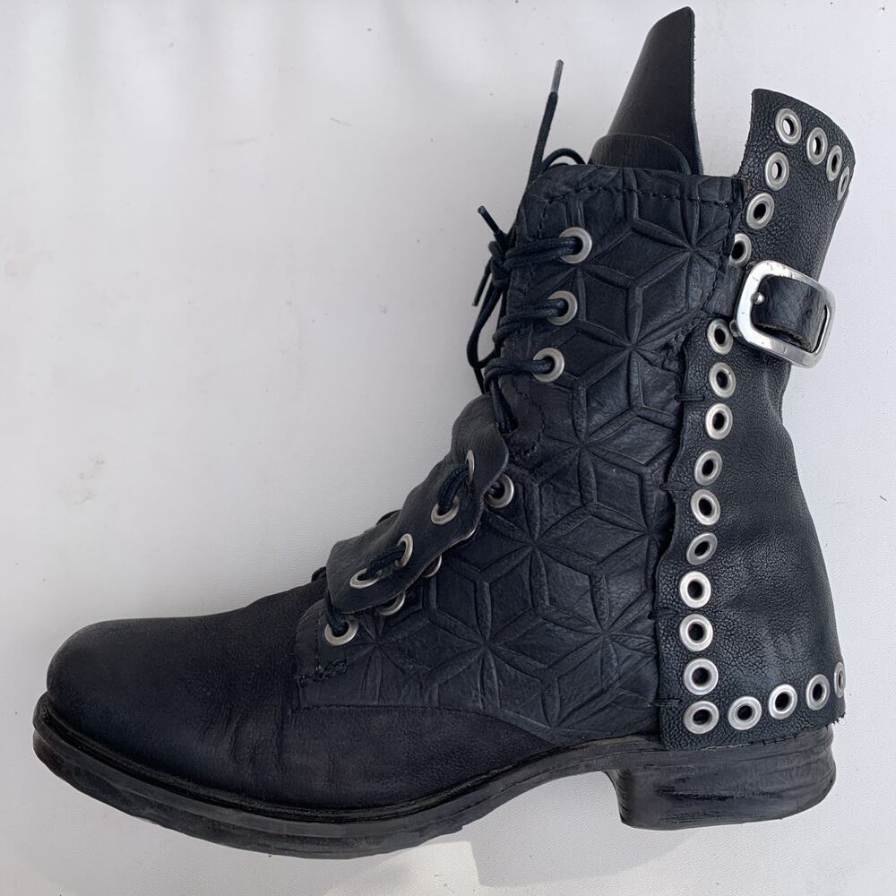 A.S 98 Saintec Emerson Laceup Studded Ankle Motorcycle Boots Women's 9 Eu 40